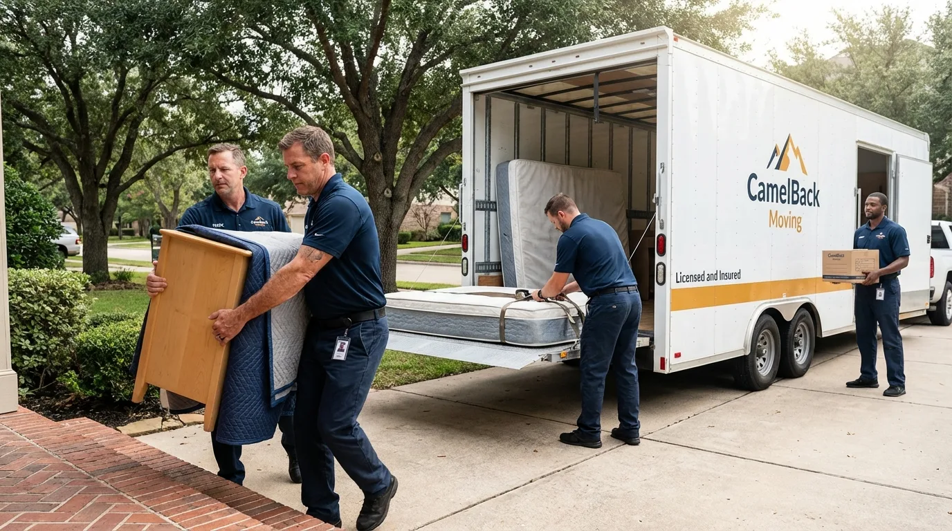 Crew loading residential truck for cross-state move from Carefree, AZ