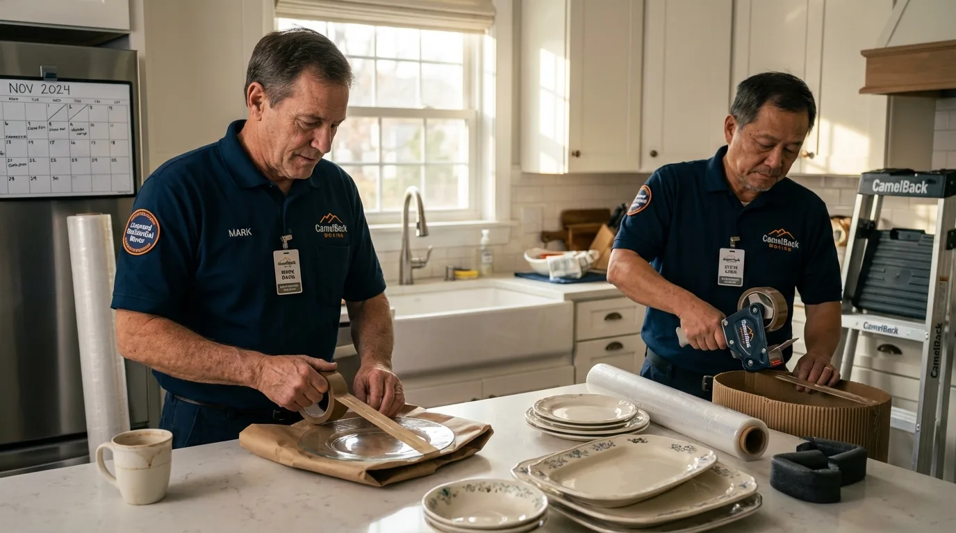 Professional crew packing kitchen dishware in Carefree, AZ
